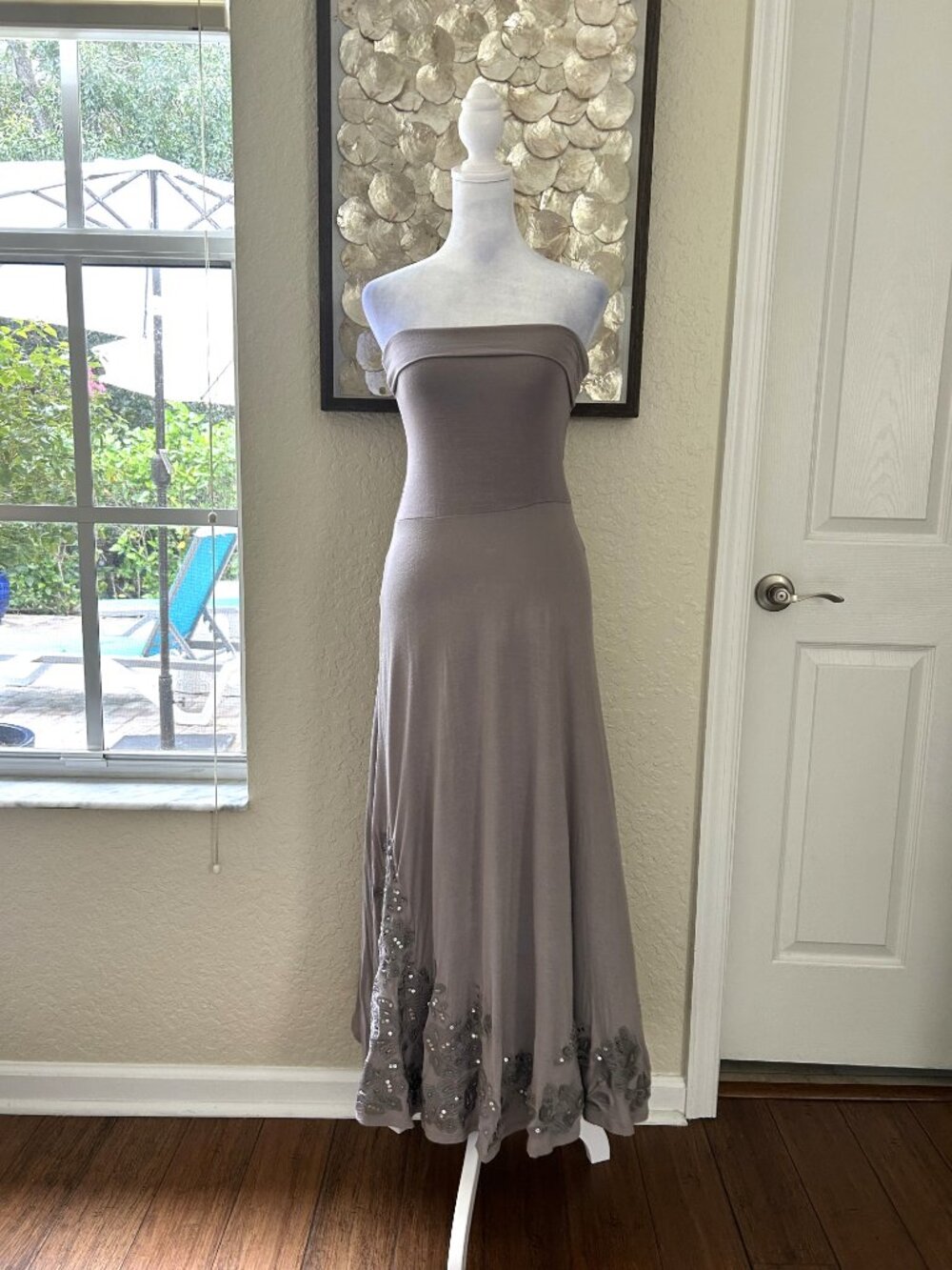 INC Taupe Embellished Maxi Dress